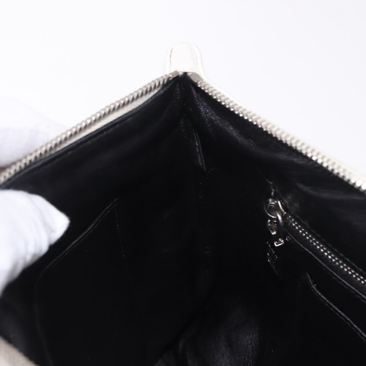 PRADA Clutch Bag Leather White Silver Auth BA13824V