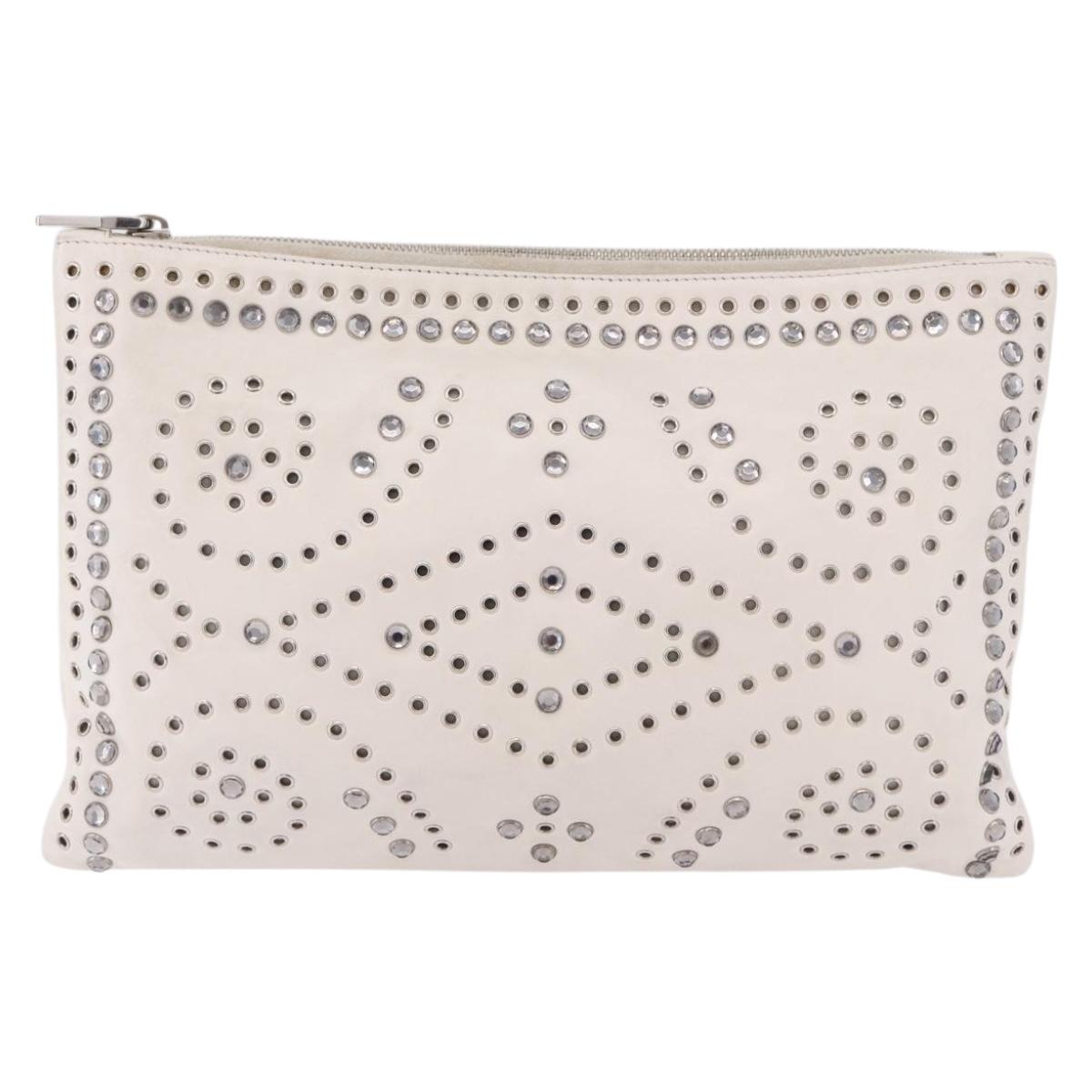 PRADA Clutch Bag Leather White Silver Auth BA13824V