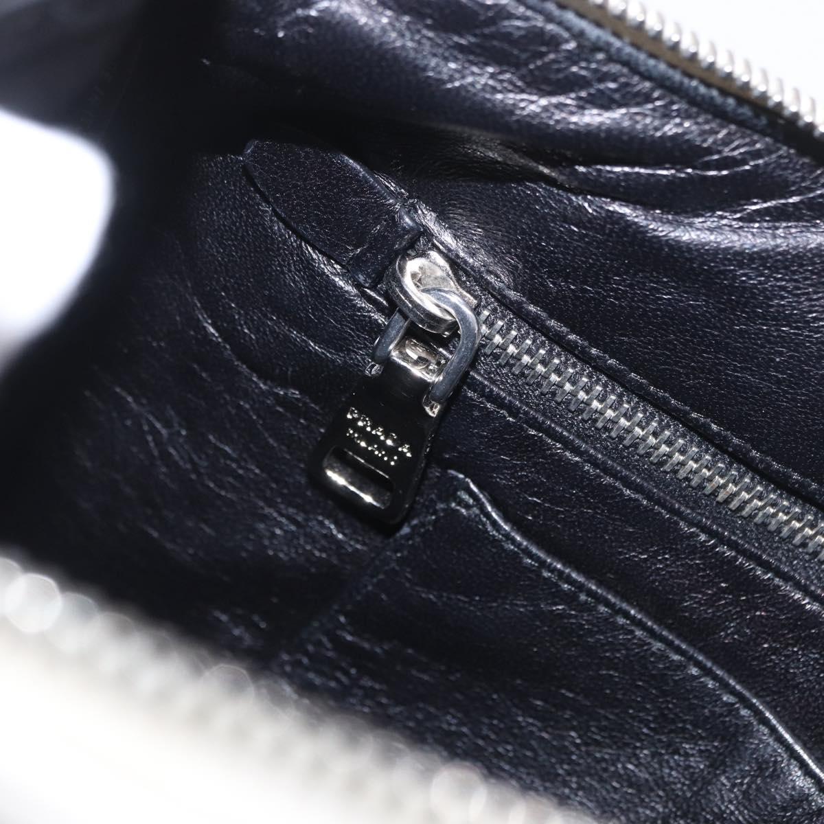 PRADA Clutch Bag Leather White Silver Auth BA13824V