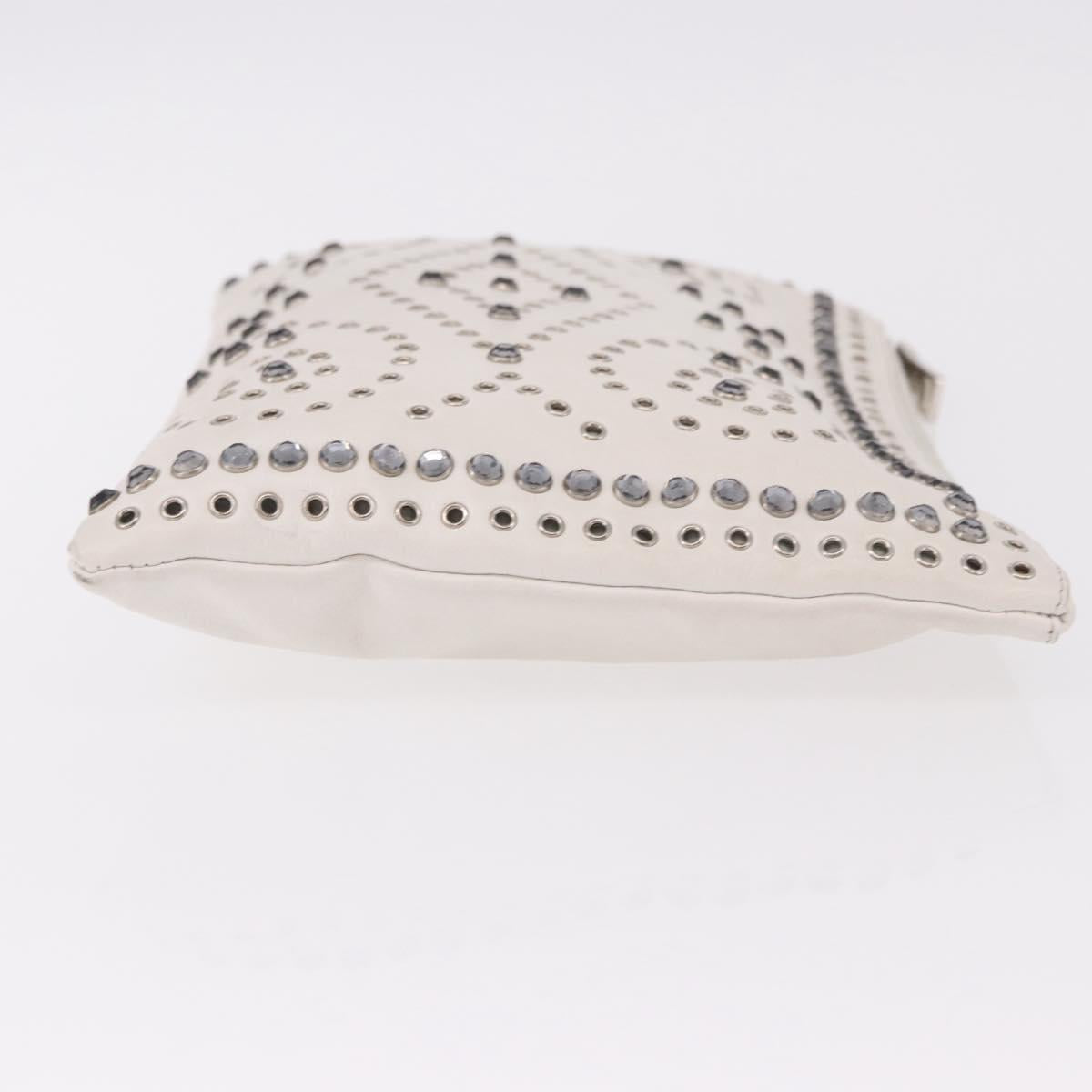 PRADA Clutch Bag Leather White Silver Auth BA13824V