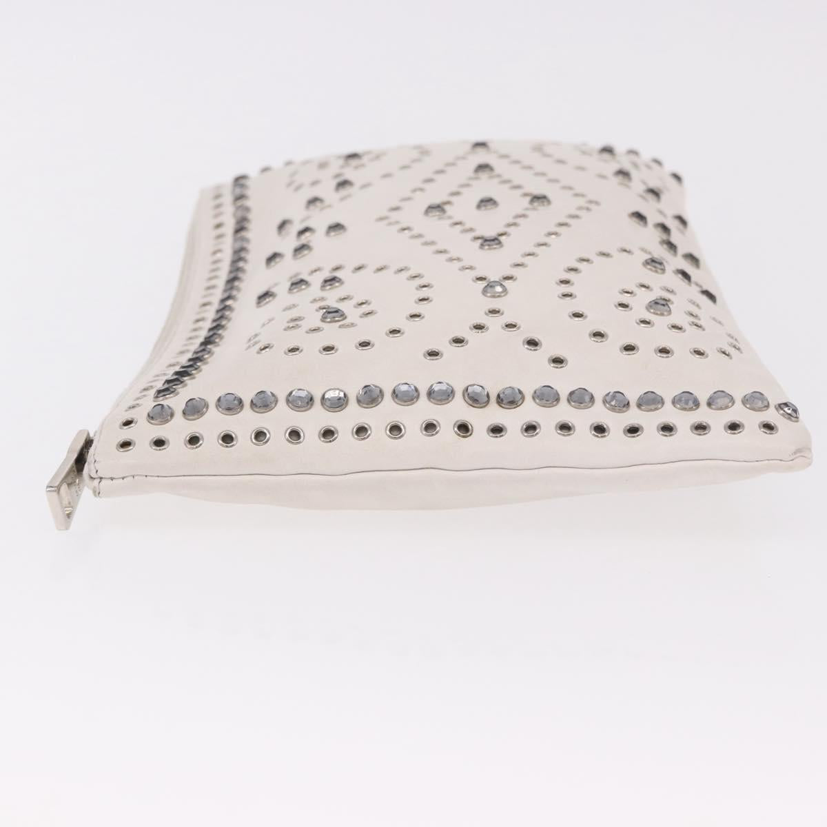 PRADA Clutch Bag Leather White Silver Auth BA13824V