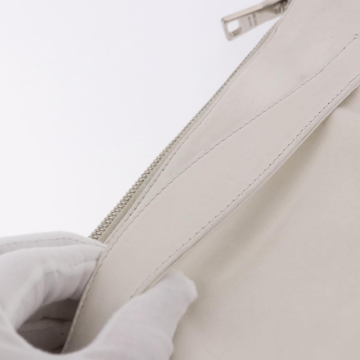 PRADA Clutch Bag Leather White Silver Auth BA13824V
