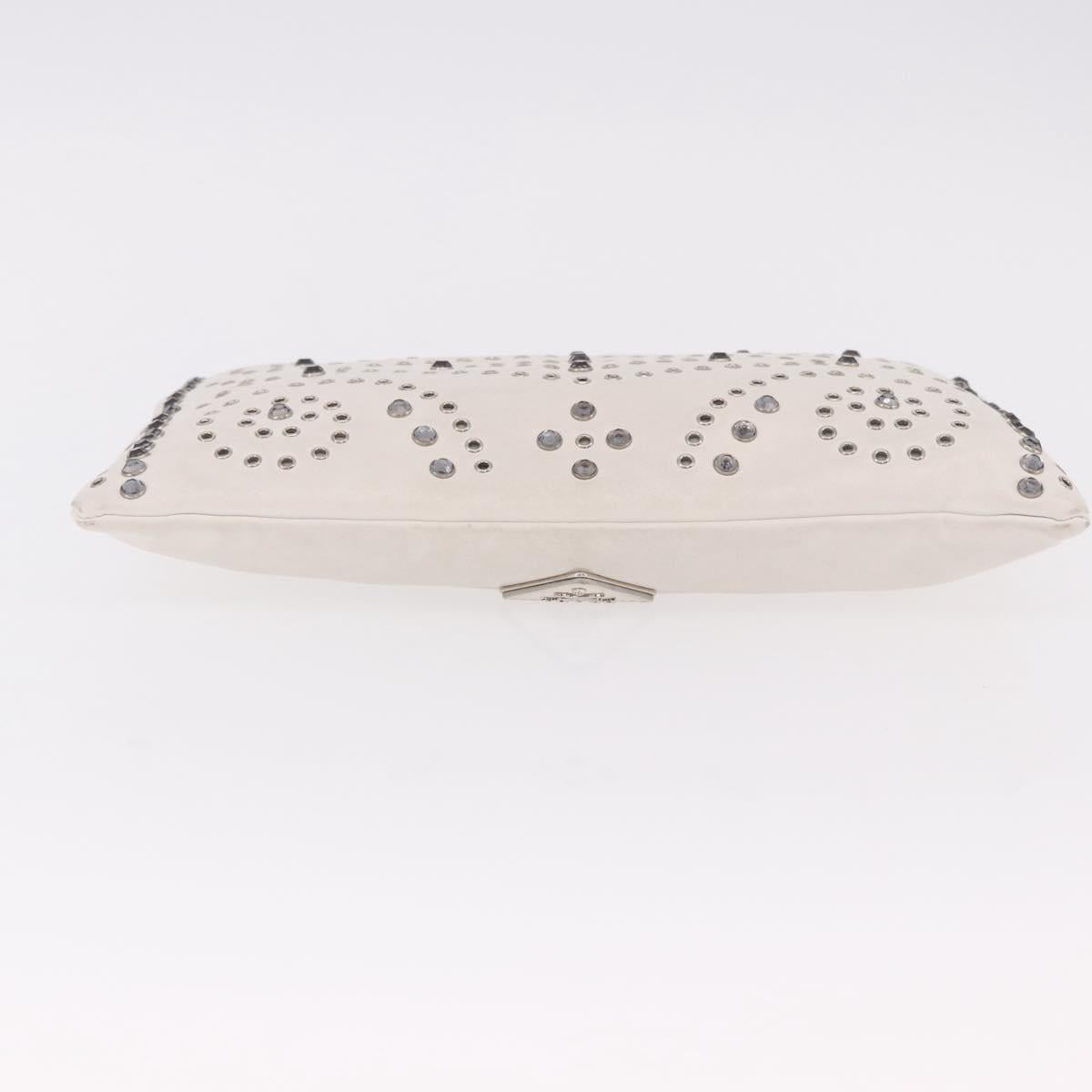 PRADA Clutch Bag Leather White Silver Auth BA13824V