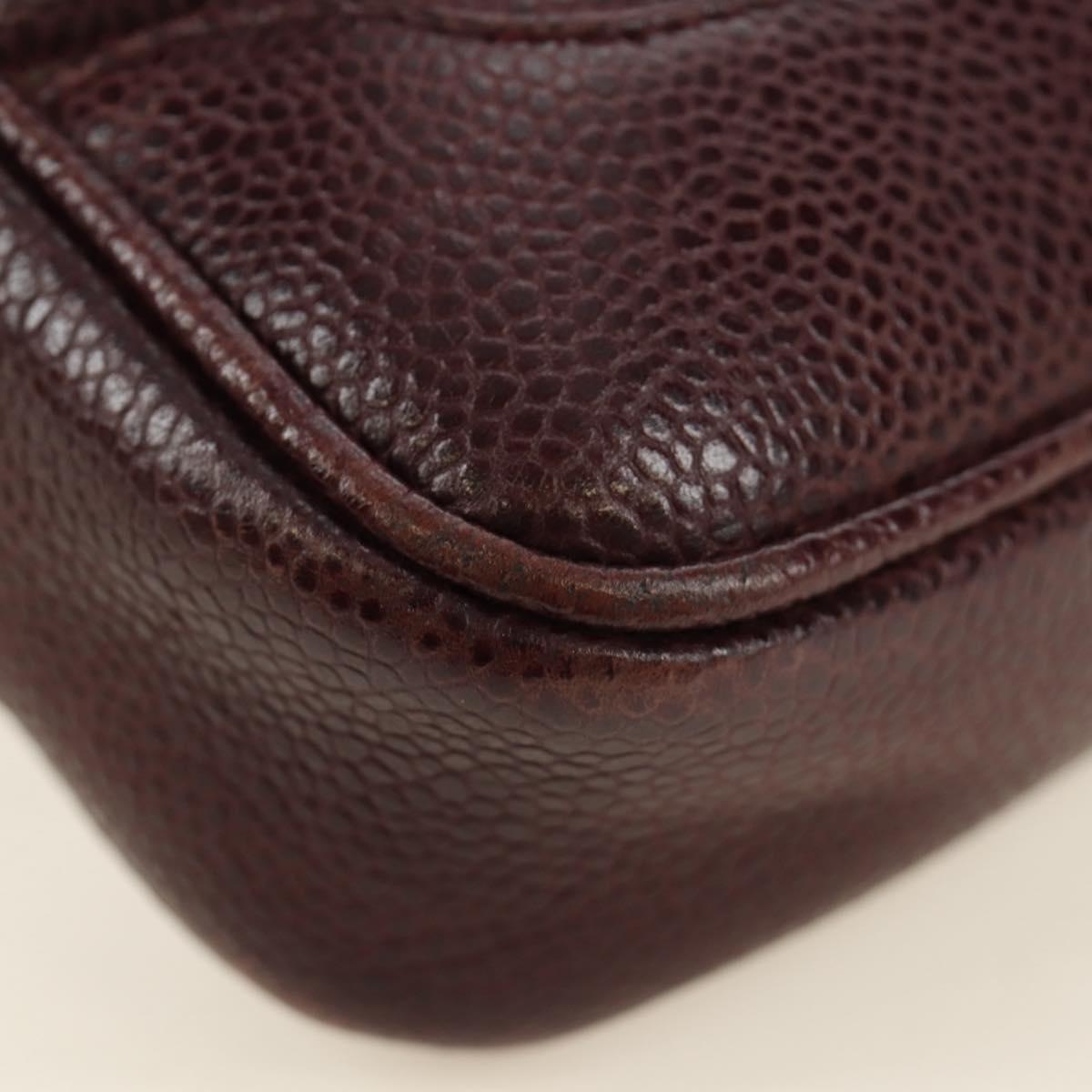 CHANEL Chain V Stitch Shoulder Bag Caviar Skin Bordeaux Gold CC Auth BA13825V