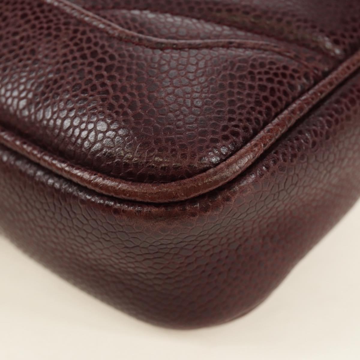 CHANEL Chain V Stitch Shoulder Bag Caviar Skin Bordeaux Gold CC Auth BA13825V