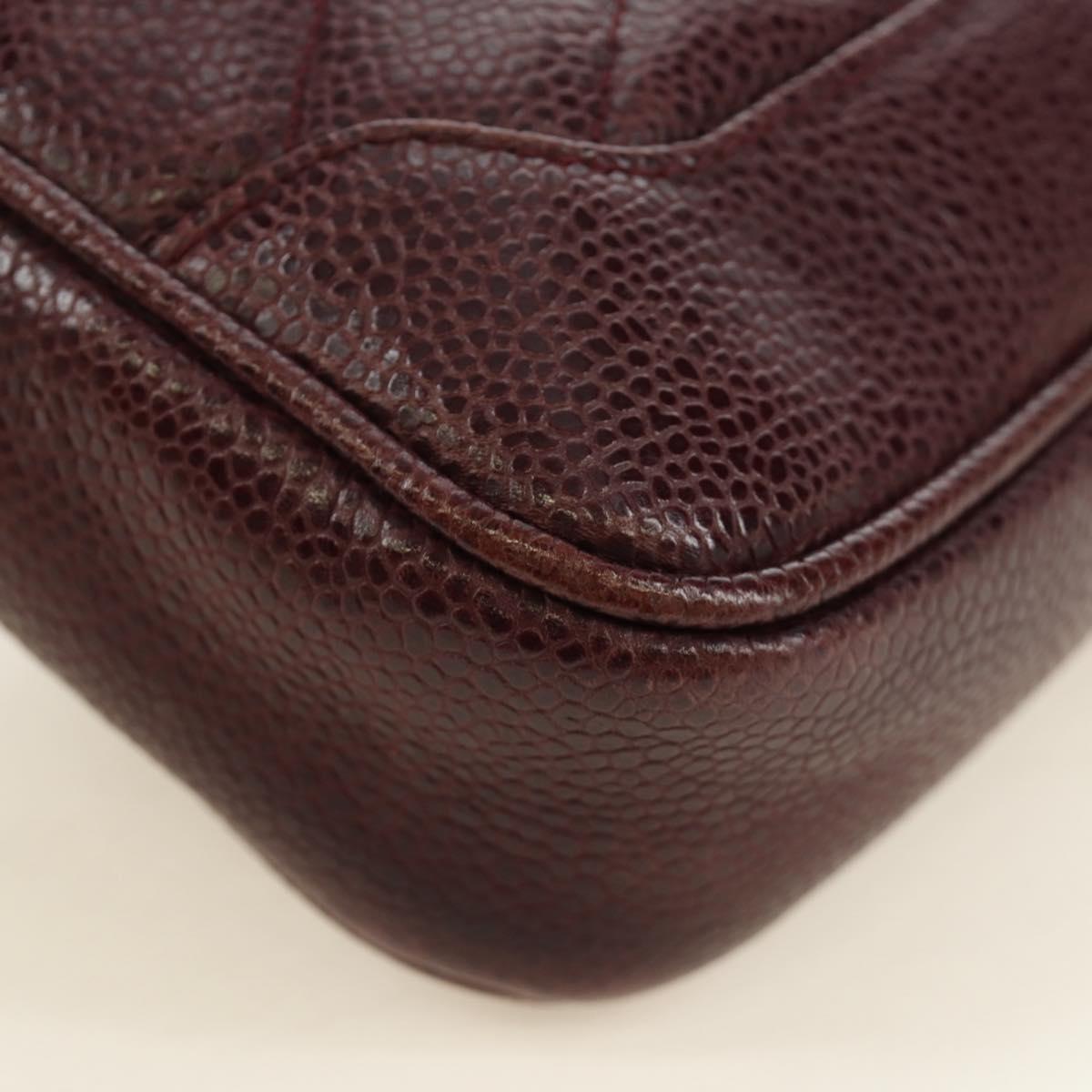 CHANEL Chain V Stitch Shoulder Bag Caviar Skin Bordeaux Gold CC Auth BA13825V