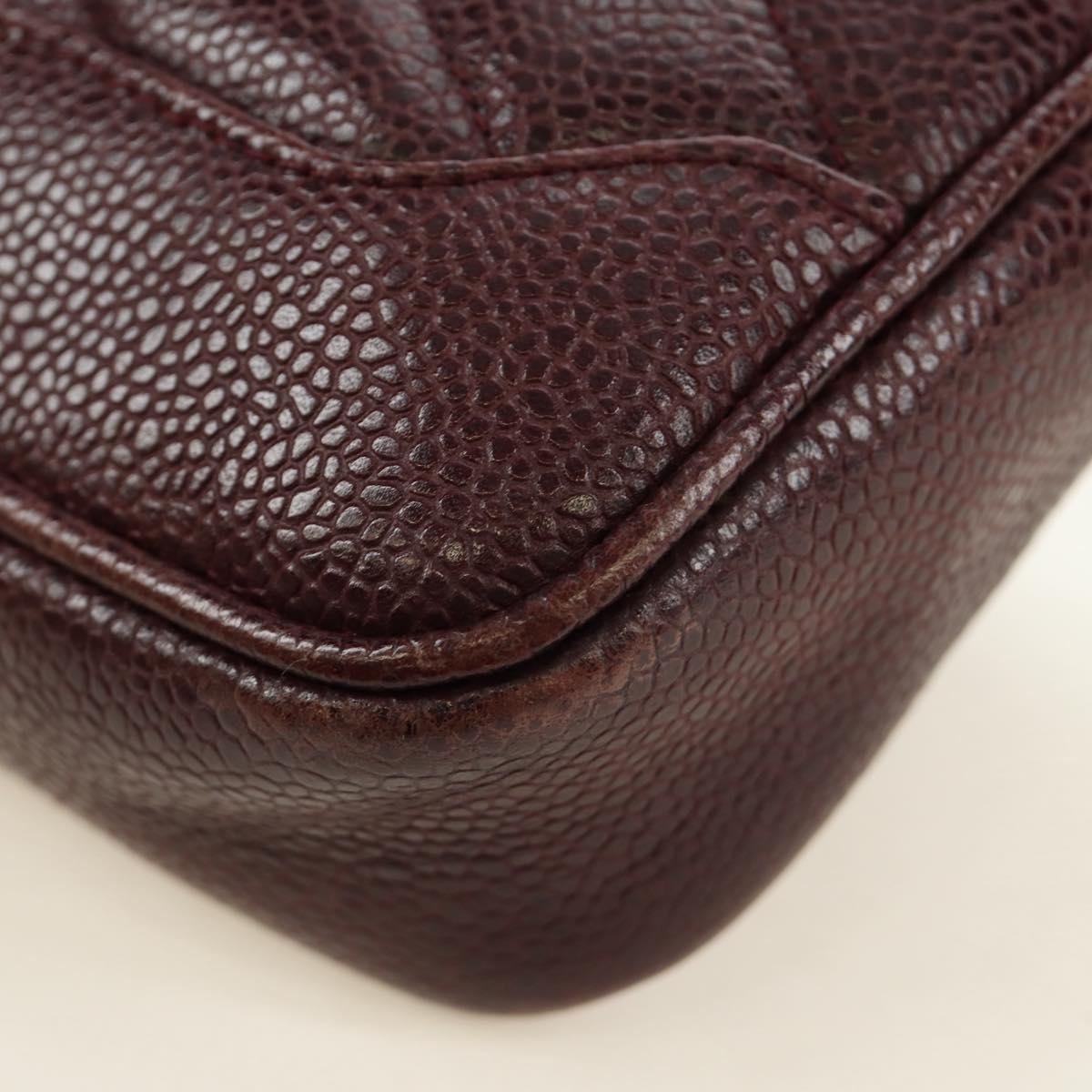 CHANEL Chain V Stitch Shoulder Bag Caviar Skin Bordeaux Gold CC Auth BA13825V