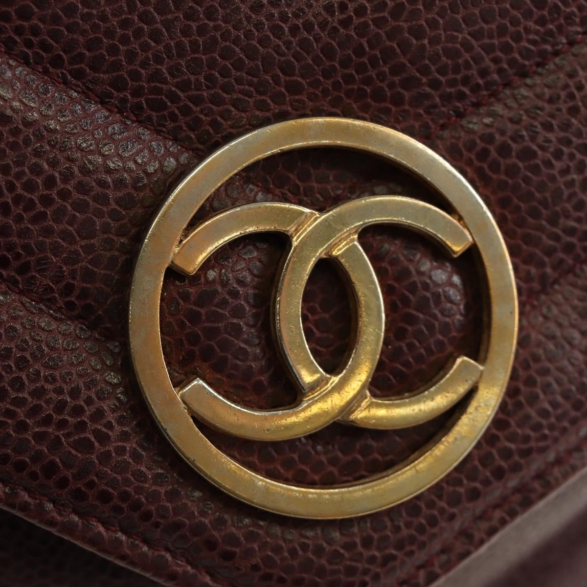 CHANEL Chain V Stitch Shoulder Bag Caviar Skin Bordeaux Gold CC Auth BA13825V