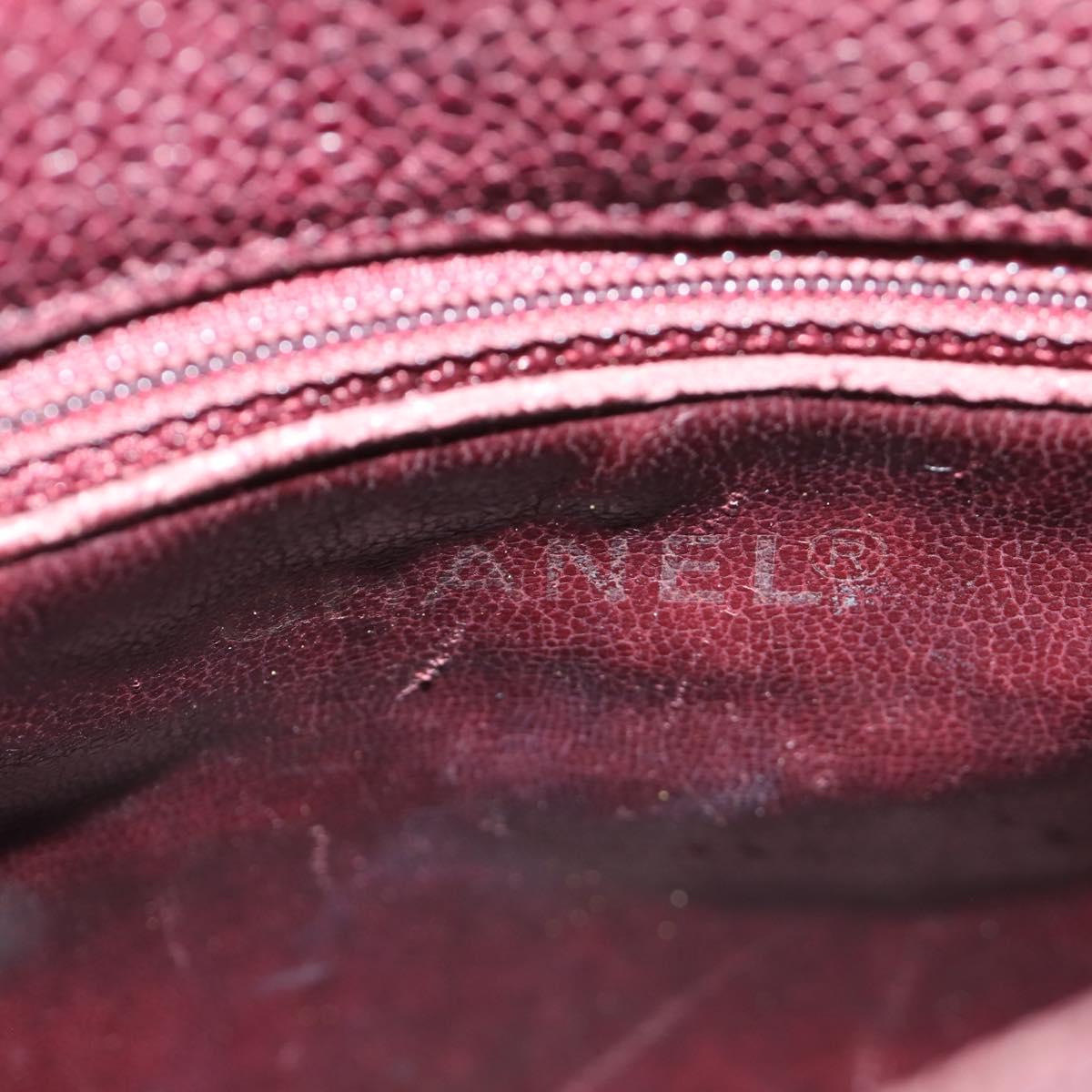 CHANEL Chain V Stitch Shoulder Bag Caviar Skin Bordeaux Gold CC Auth BA13825V