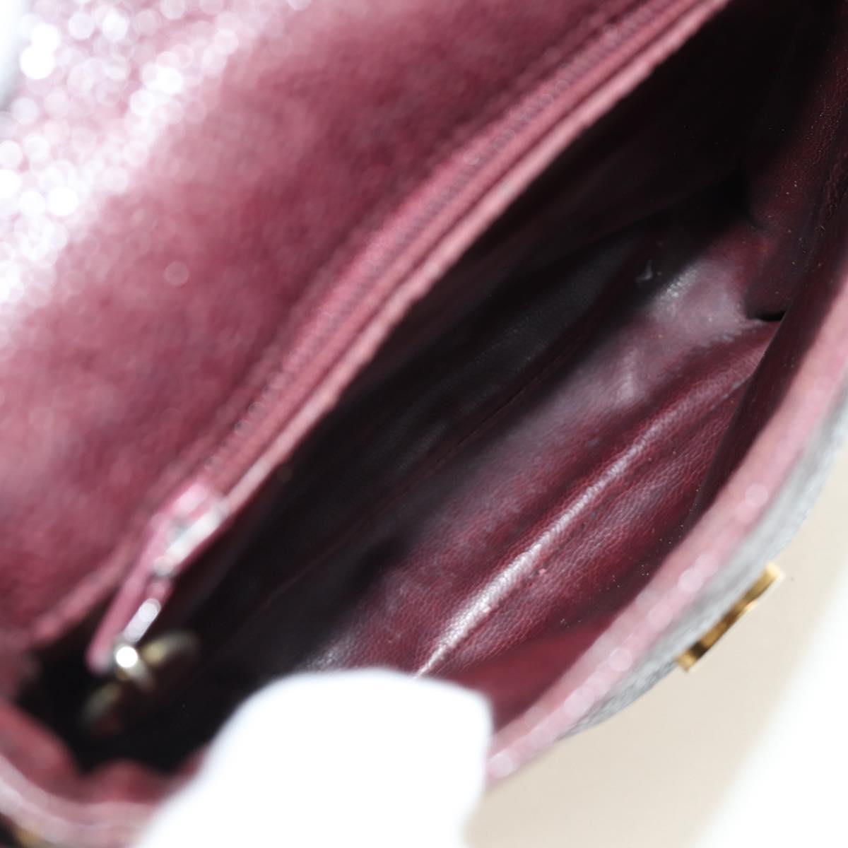 CHANEL Chain V Stitch Shoulder Bag Caviar Skin Bordeaux Gold CC Auth BA13825V