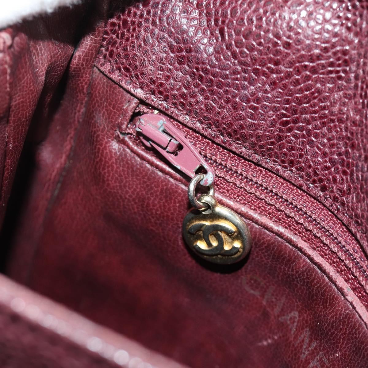 CHANEL Chain V Stitch Shoulder Bag Caviar Skin Bordeaux Gold CC Auth BA13825V