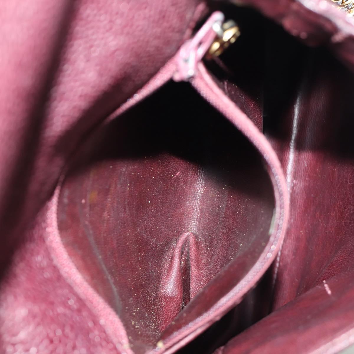 CHANEL Chain V Stitch Shoulder Bag Caviar Skin Bordeaux Gold CC Auth BA13825V