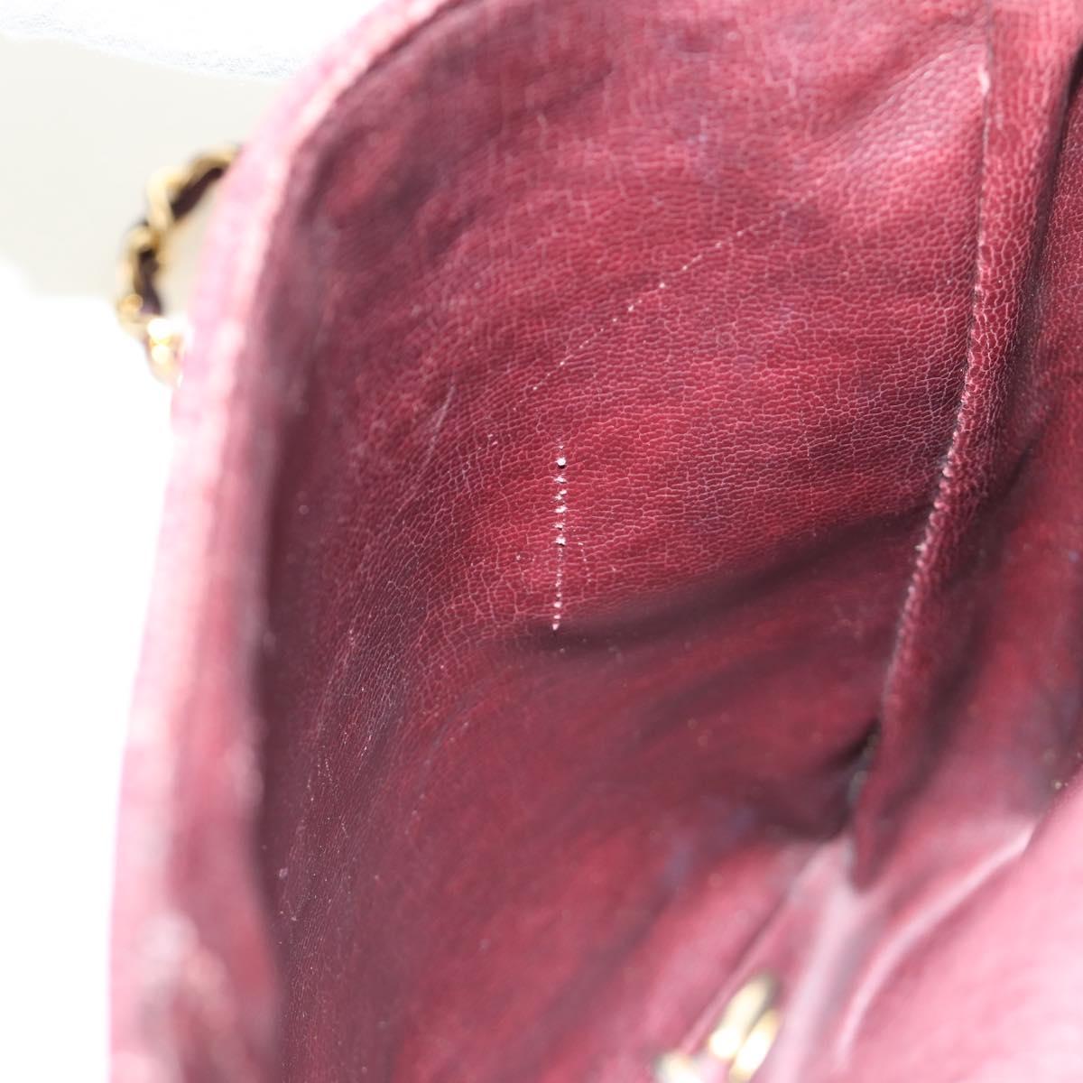 CHANEL Chain V Stitch Shoulder Bag Caviar Skin Bordeaux Gold CC Auth BA13825V