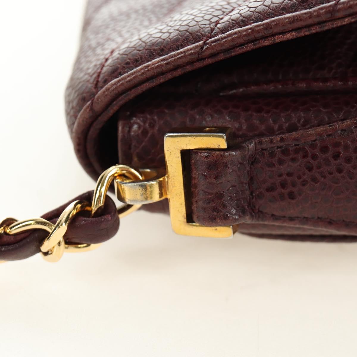 CHANEL Chain V Stitch Shoulder Bag Caviar Skin Bordeaux Gold CC Auth BA13825V
