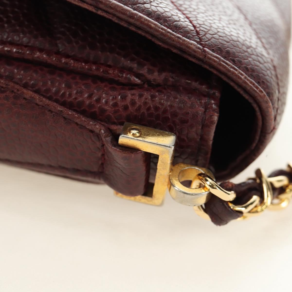 CHANEL Chain V Stitch Shoulder Bag Caviar Skin Bordeaux Gold CC Auth BA13825V