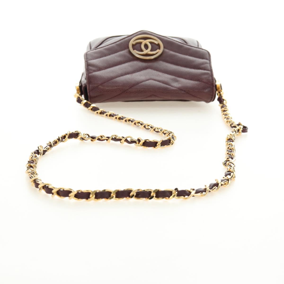 CHANEL Chain V Stitch Shoulder Bag Caviar Skin Bordeaux Gold CC Auth BA13825V