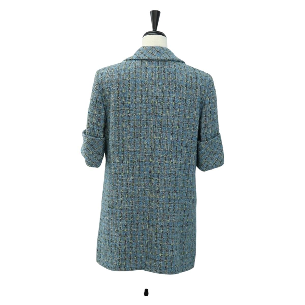 CHANEL Jacket Jacket Tweed 40 Blue Silver CC Auth BA13843SAM