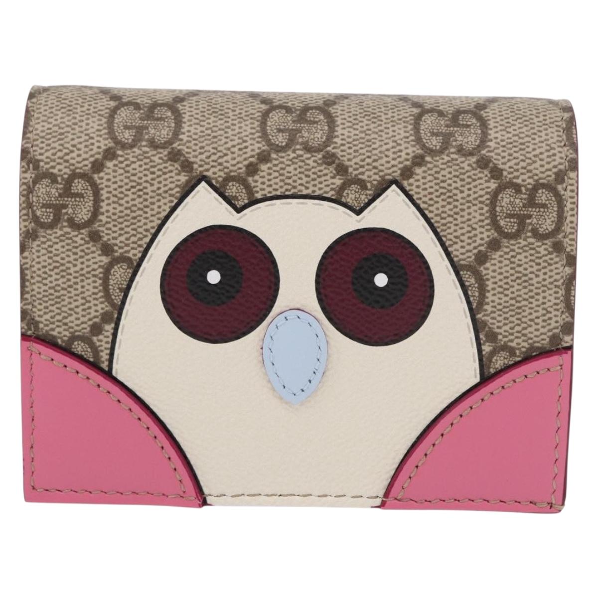 GUCCI GG Supreme Bifold Wallet PVC Beige Gold 818767 Auth BA13845M