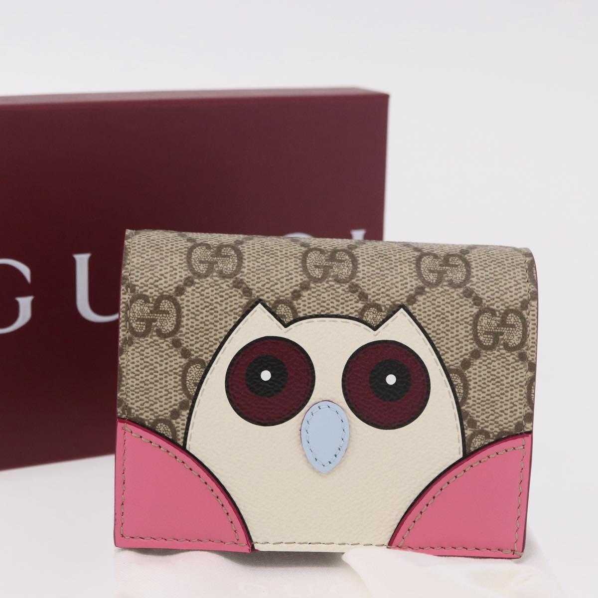 GUCCI GG Supreme Bifold Wallet PVC Beige Gold 818767 Auth BA13845M