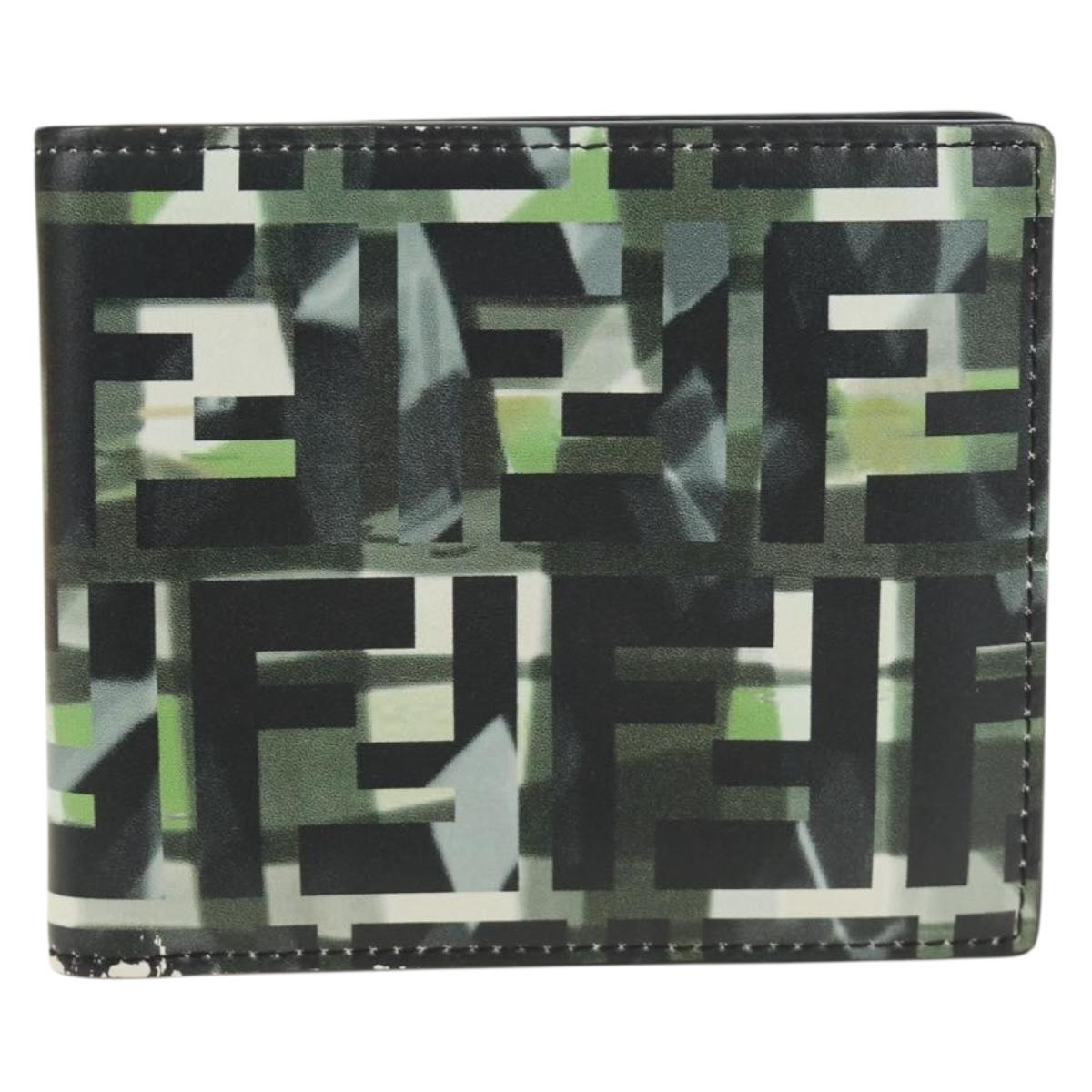 FENDI Zucca Canvas Bifold Wallet Leather Green Black Auth BA13848A