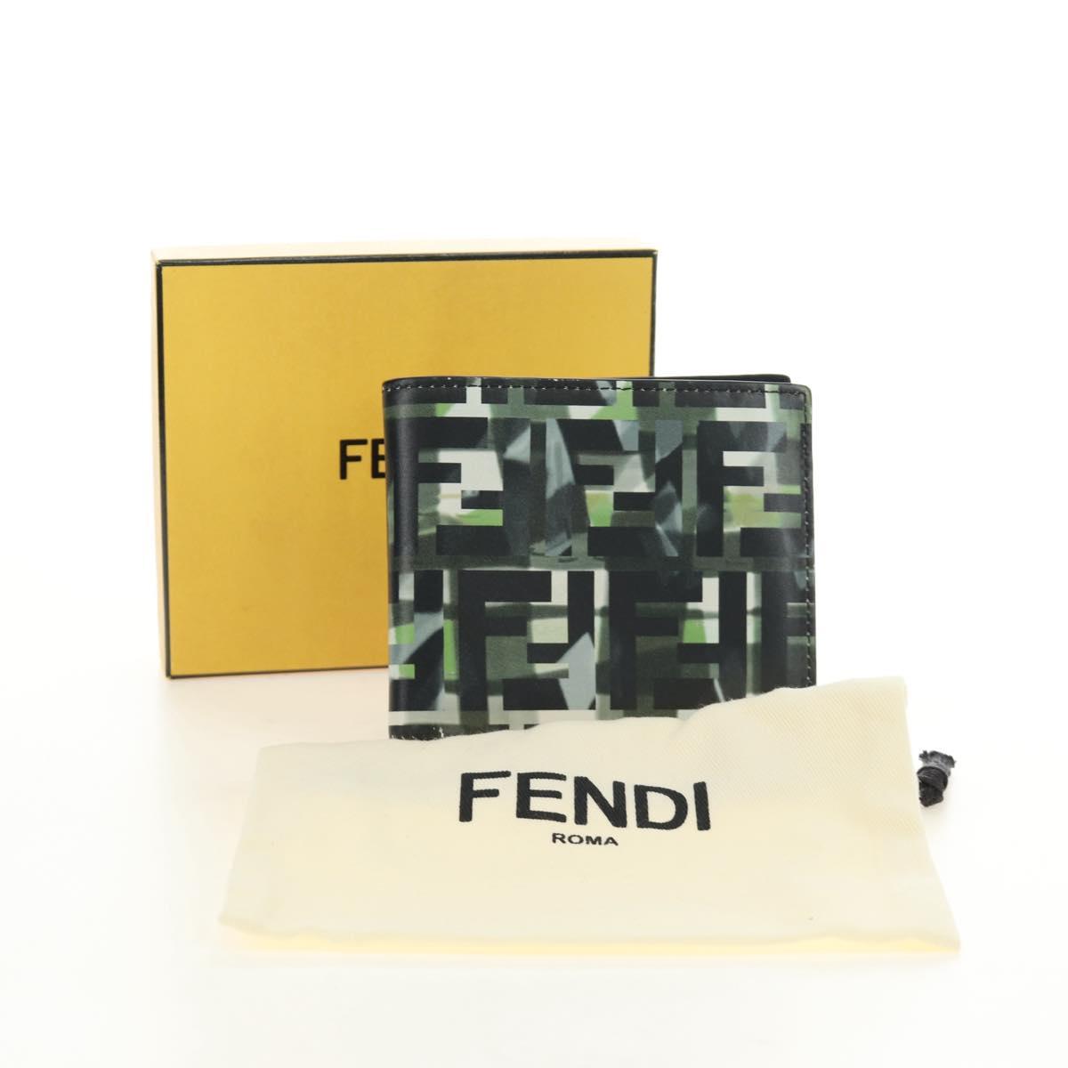 FENDI Zucca Canvas Bifold Wallet Leather Green Black Auth BA13848A