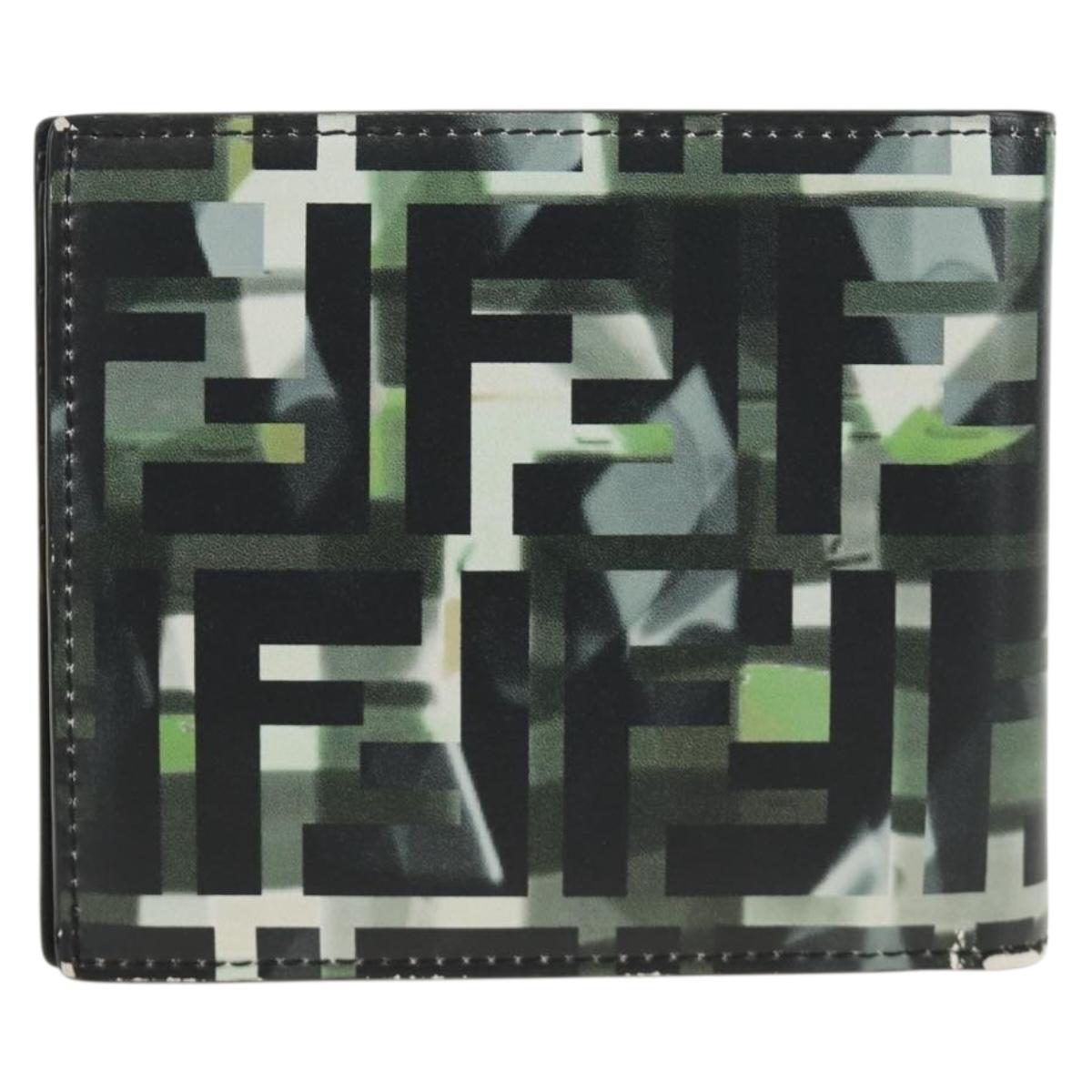 FENDI Zucca Canvas Bifold Wallet Leather Green Black Auth BA13848A