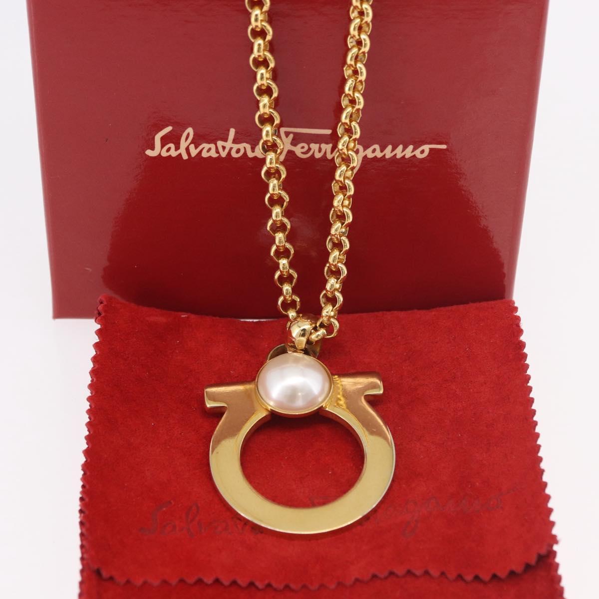 Salvatore Ferragamo Gancini Necklace Metal Gold Tone Auth BA13851V