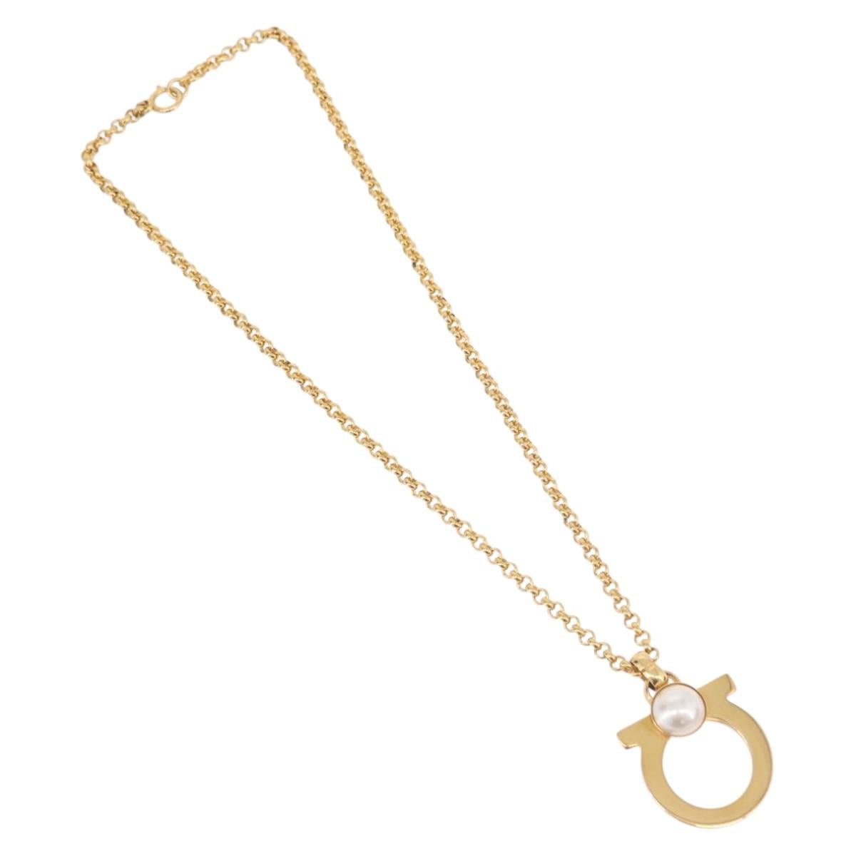 Salvatore Ferragamo Gancini Necklace Metal Gold Tone Auth BA13851V