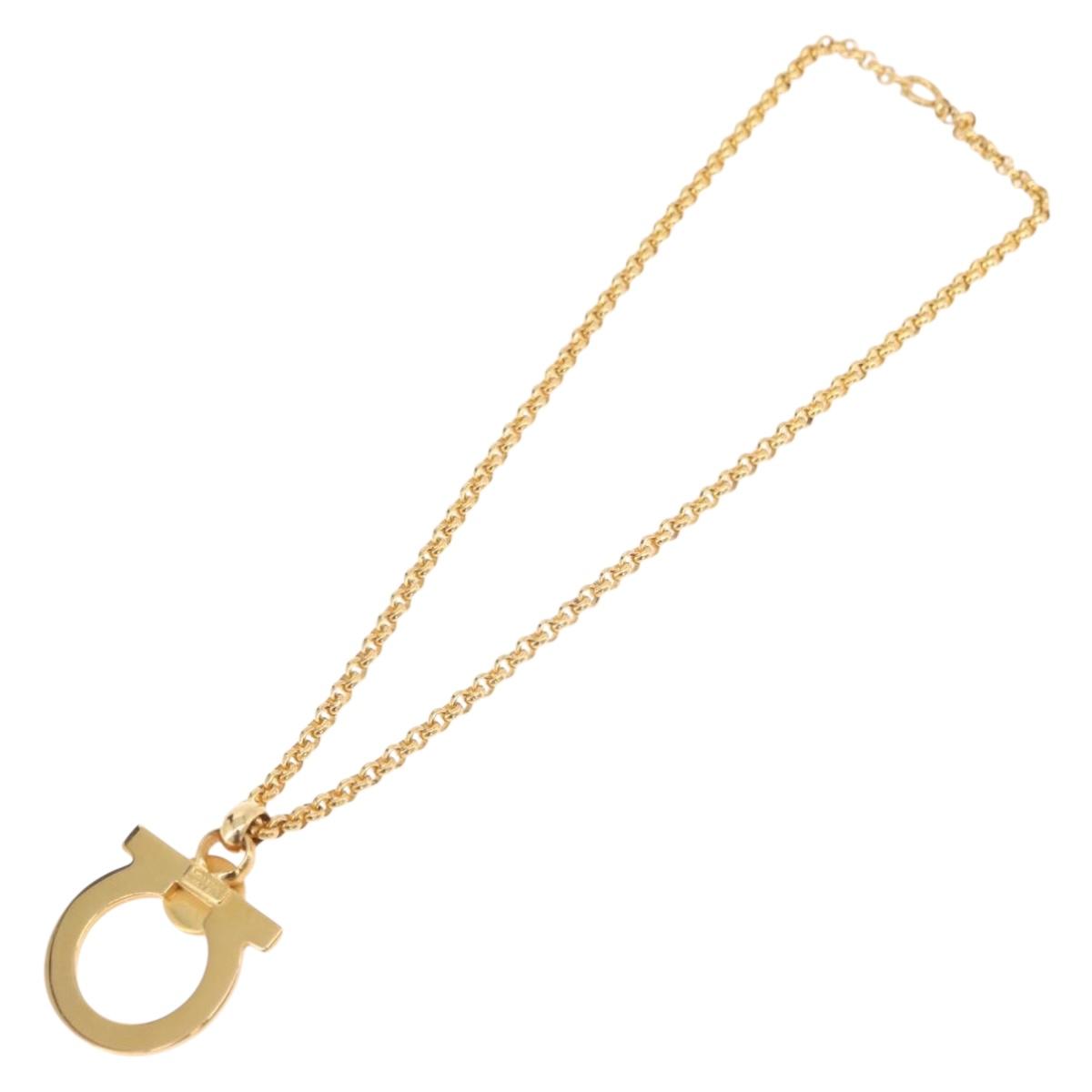 Salvatore Ferragamo Gancini Necklace Metal Gold Tone Auth BA13851V