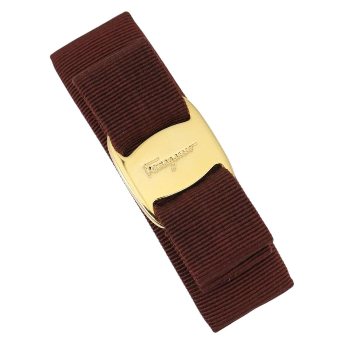 Salvatore Ferragamo Valletta Hair clip metal Brown Gold Auth BA13852V