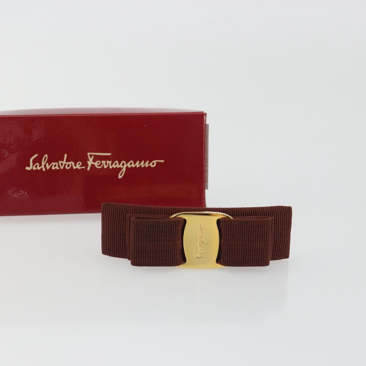 Salvatore Ferragamo Valletta Hair clip metal Brown Gold Auth BA13852V