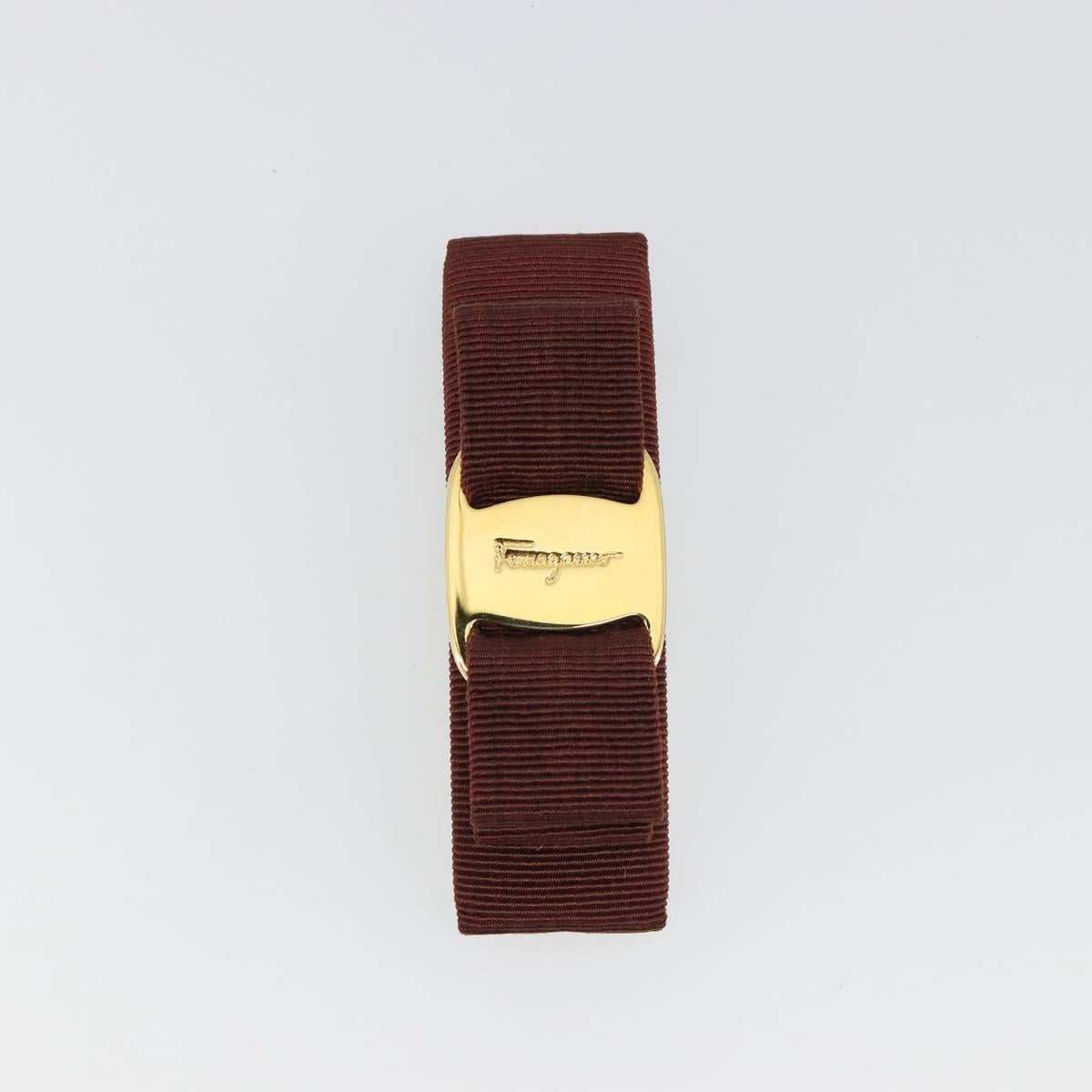 Salvatore Ferragamo Valletta Hair clip metal Brown Gold Auth BA13852V