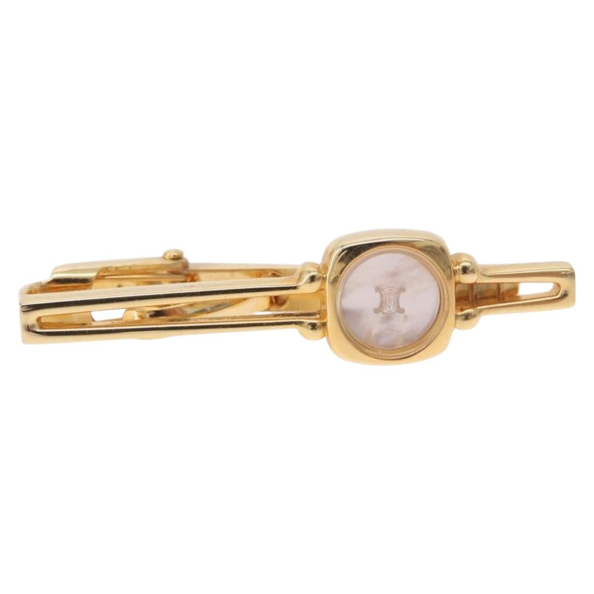 CELINE Nek Tie Pin Cuffs metal Gold Tone Auth BA13864V