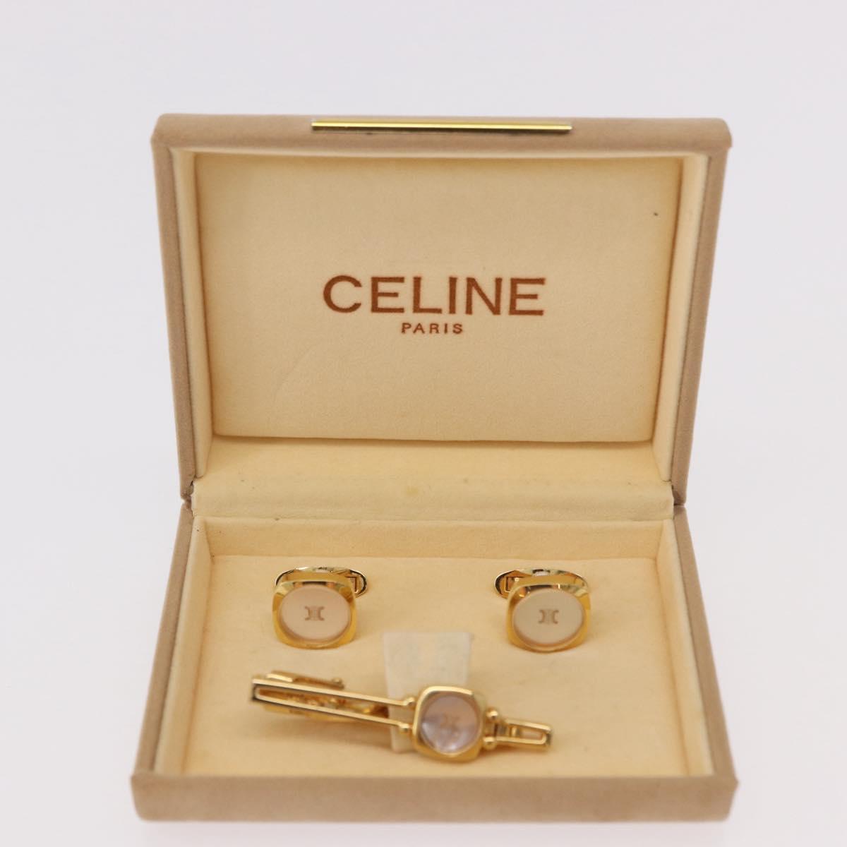 CELINE Nek Tie Pin Cuffs metal Gold Tone Auth BA13864V