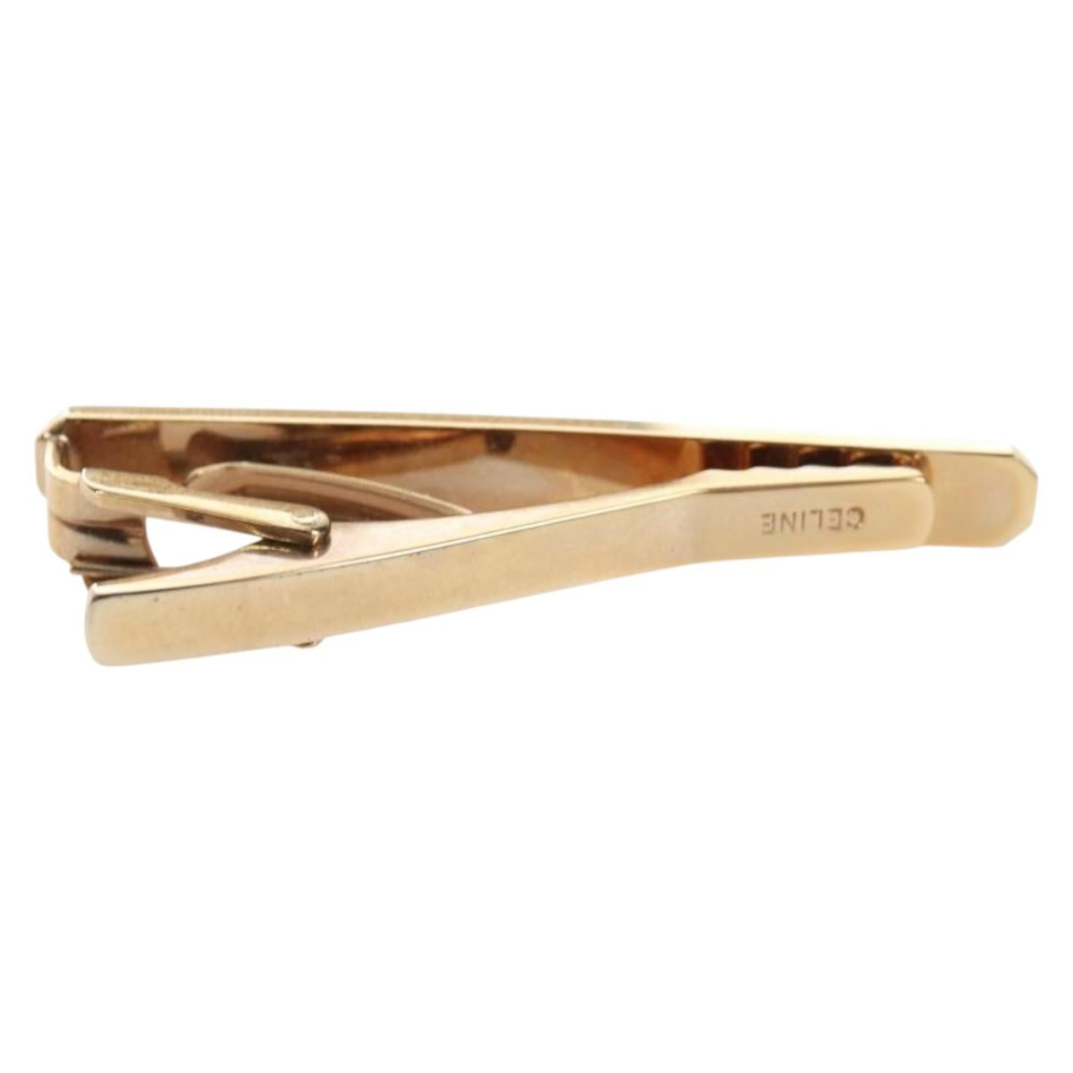 CELINE Nek Tie Pin Cuffs metal 4 Set Gold Tone Auth BA13869