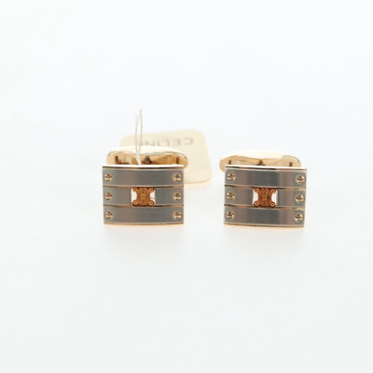CELINE Nek Tie Pin Cuffs metal 4 Set Gold Tone Auth BA13869