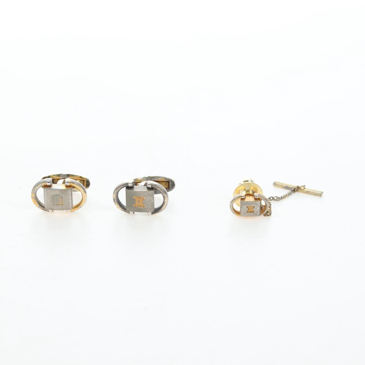CELINE Nek Tie Pin Cuffs metal 12 Set Gold Tone Auth BA13870