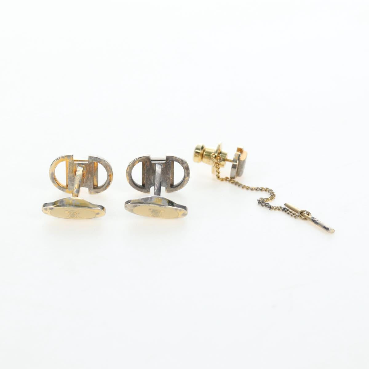 CELINE Nek Tie Pin Cuffs metal 12 Set Gold Tone Auth BA13870