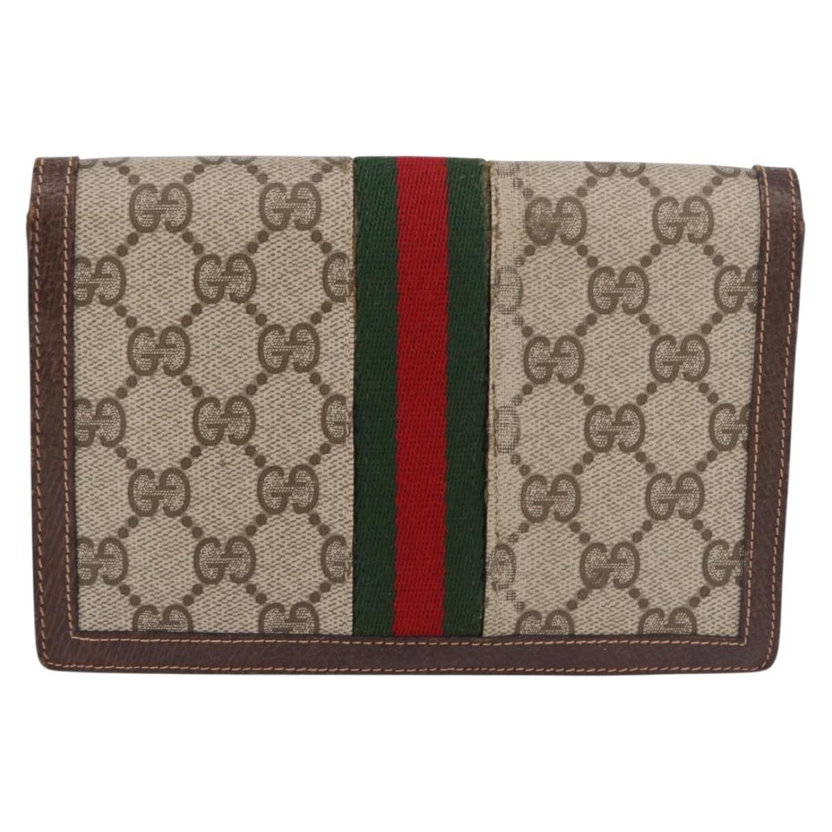 GUCCI GG Supreme Web Sherry Line Pouch PVC Beige Gold Auth BA13871
