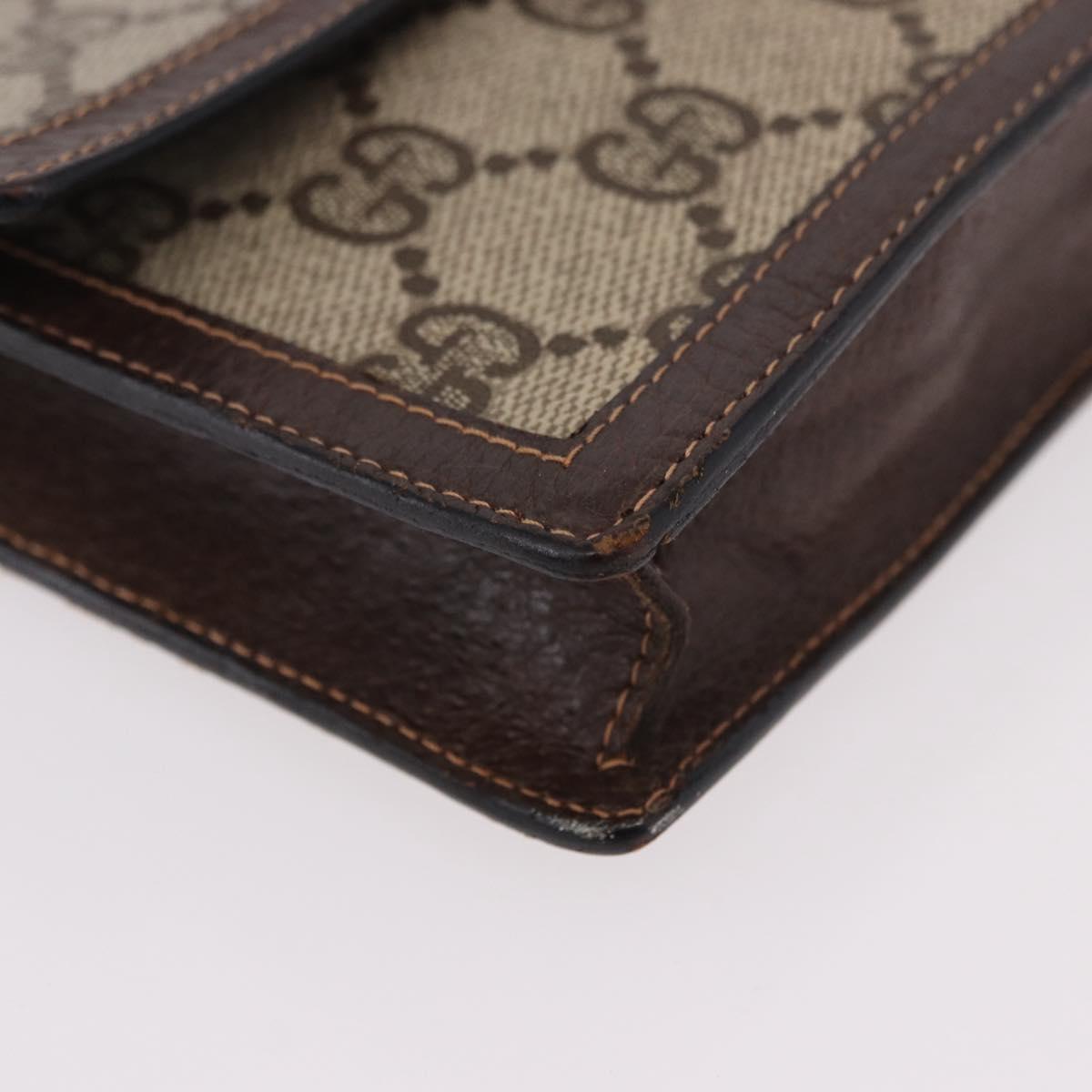 GUCCI GG Supreme Web Sherry Line Pouch PVC Beige Gold Auth BA13871