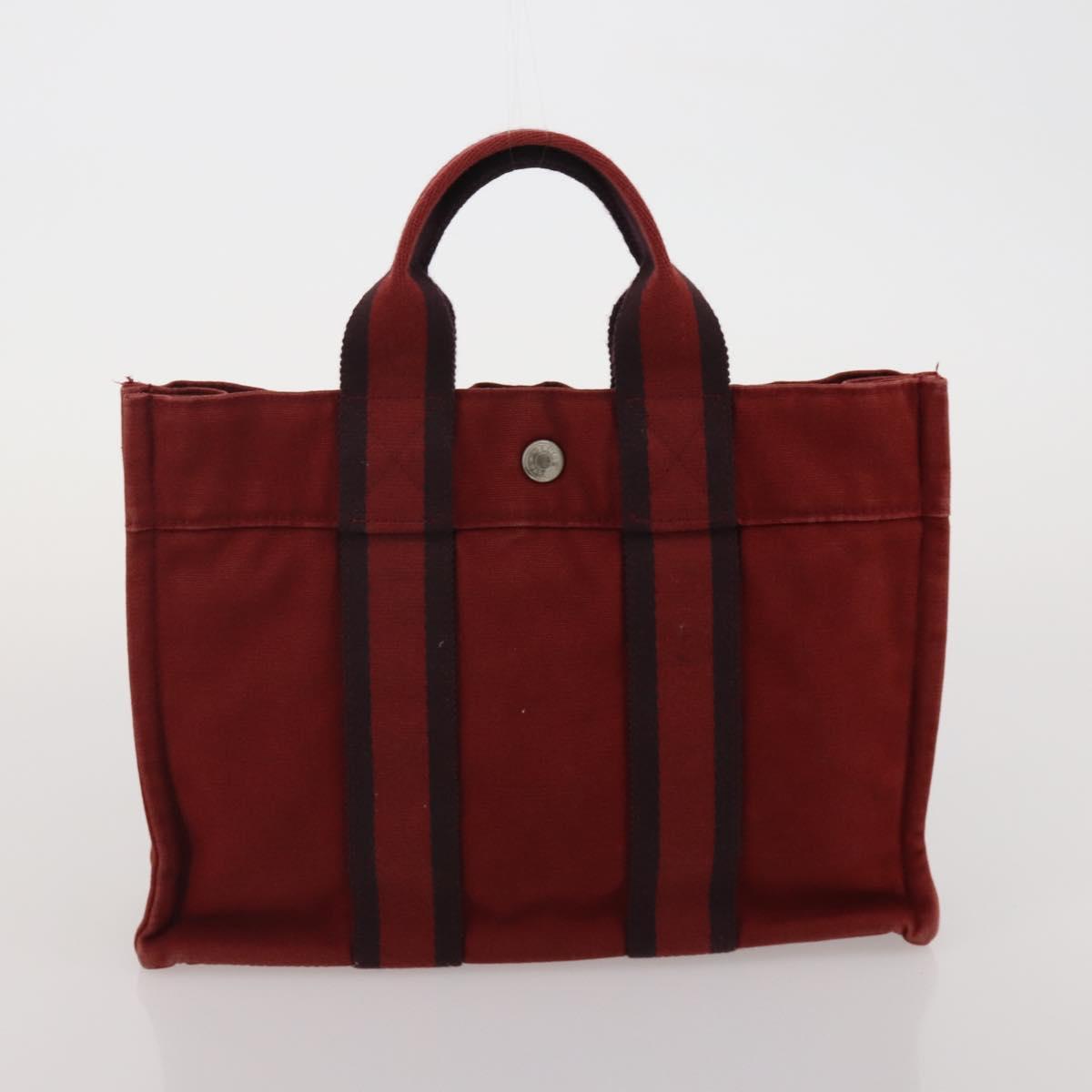 HERMES Fourre Tout Hand Bag Cotton 2 Set Red Auth BA13880
