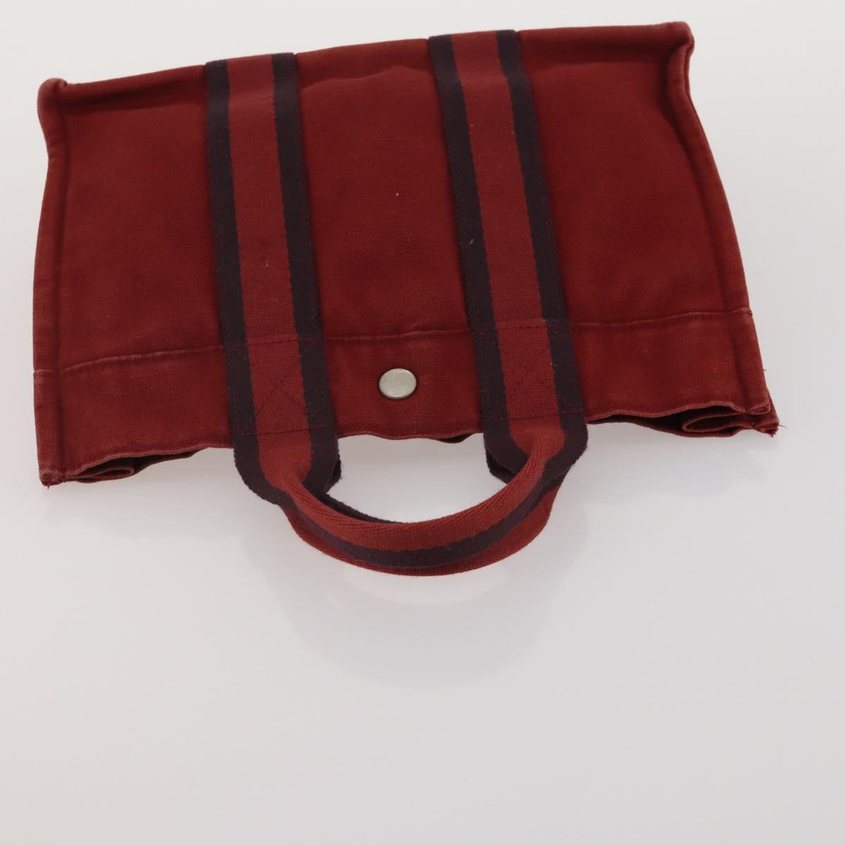 HERMES Fourre Tout Hand Bag Cotton 2 Set Red Auth BA13880