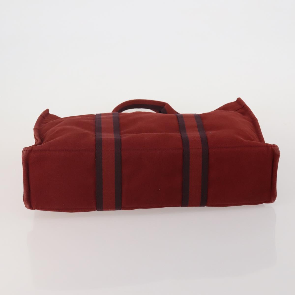 HERMES Fourre Tout Hand Bag Cotton 2 Set Red Auth BA13880