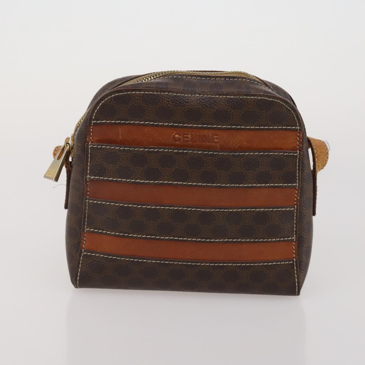CELINE Macadam Canvas Shoulder Bag PVC Leather 5 Set Brown Auth BA13881