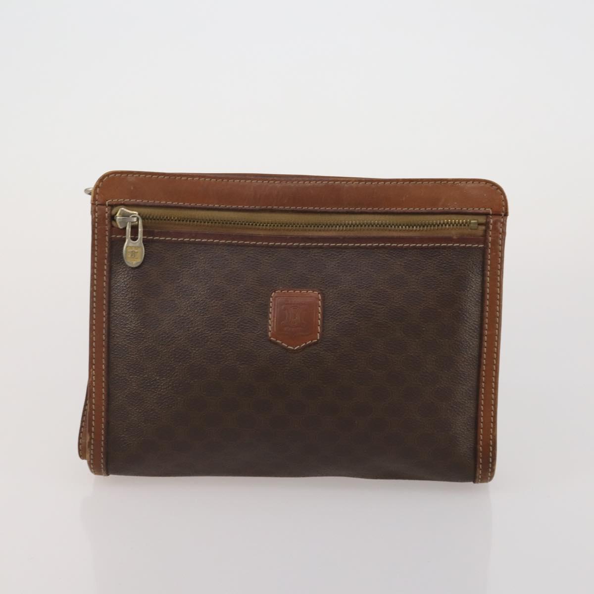 CELINE Macadam Canvas Shoulder Bag PVC Leather 5 Set Brown Auth BA13881
