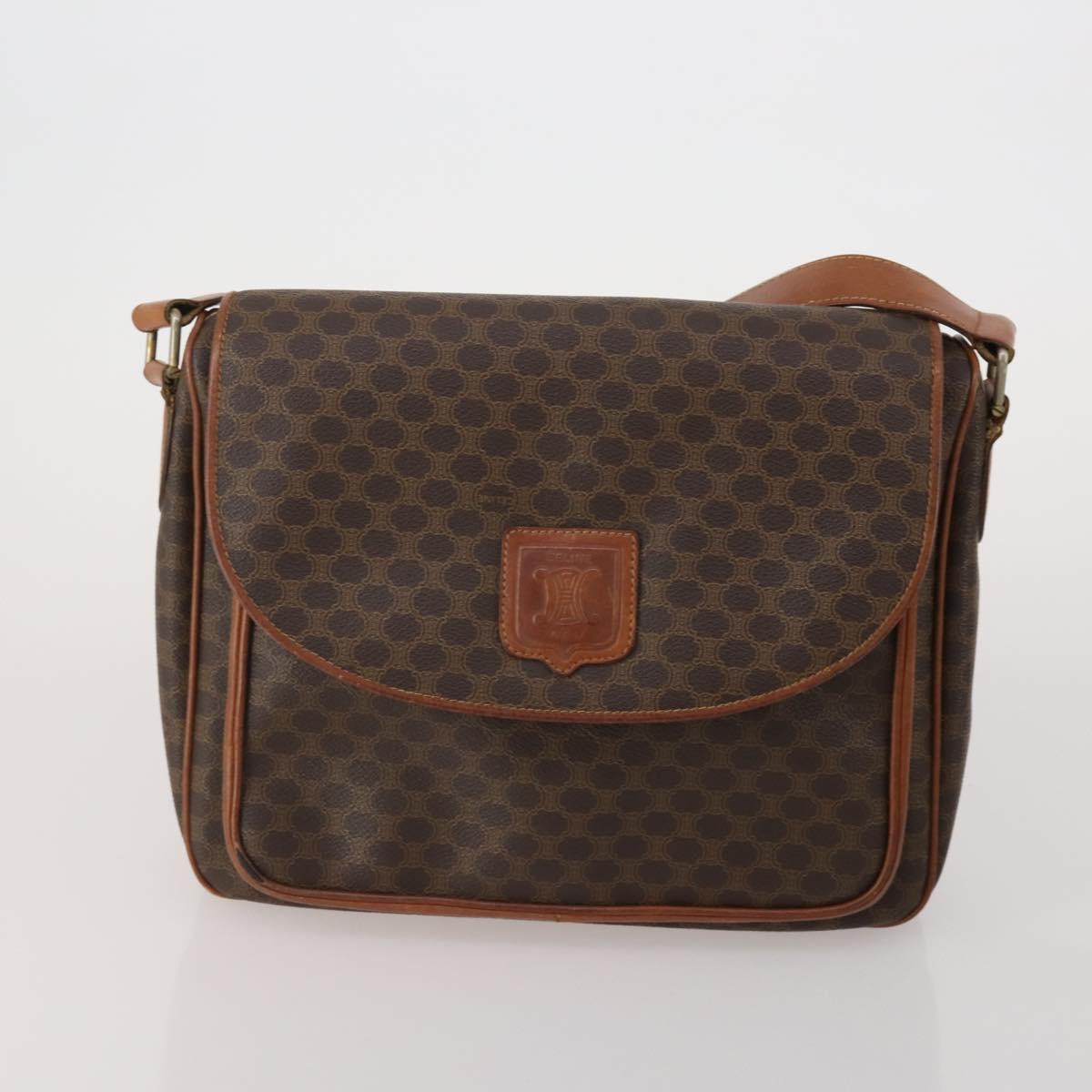 CELINE Macadam Canvas Shoulder Bag PVC Leather 5 Set Brown Auth BA13881