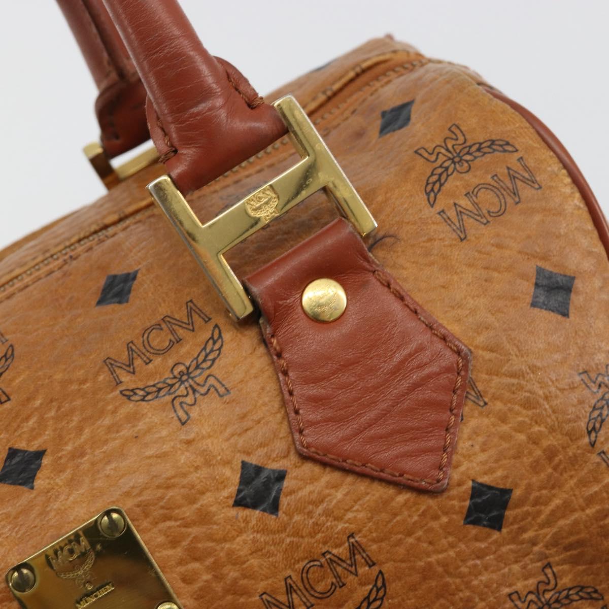 MCM Vicetos Hand Bag PVC Leather Brown Gold Auth BA13884