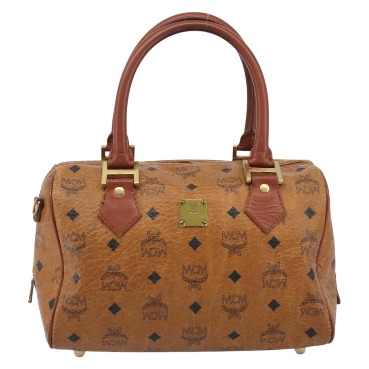MCM Vicetos Hand Bag PVC Leather Brown Gold Auth BA13884