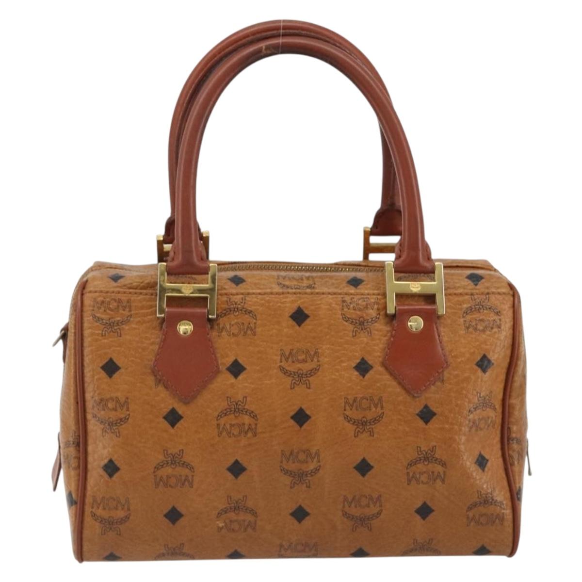 MCM Vicetos Hand Bag PVC Leather Brown Gold Auth BA13884