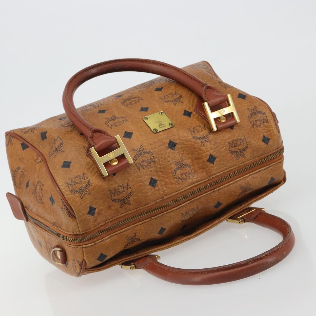 MCM Vicetos Hand Bag PVC Leather Brown Gold Auth BA13884
